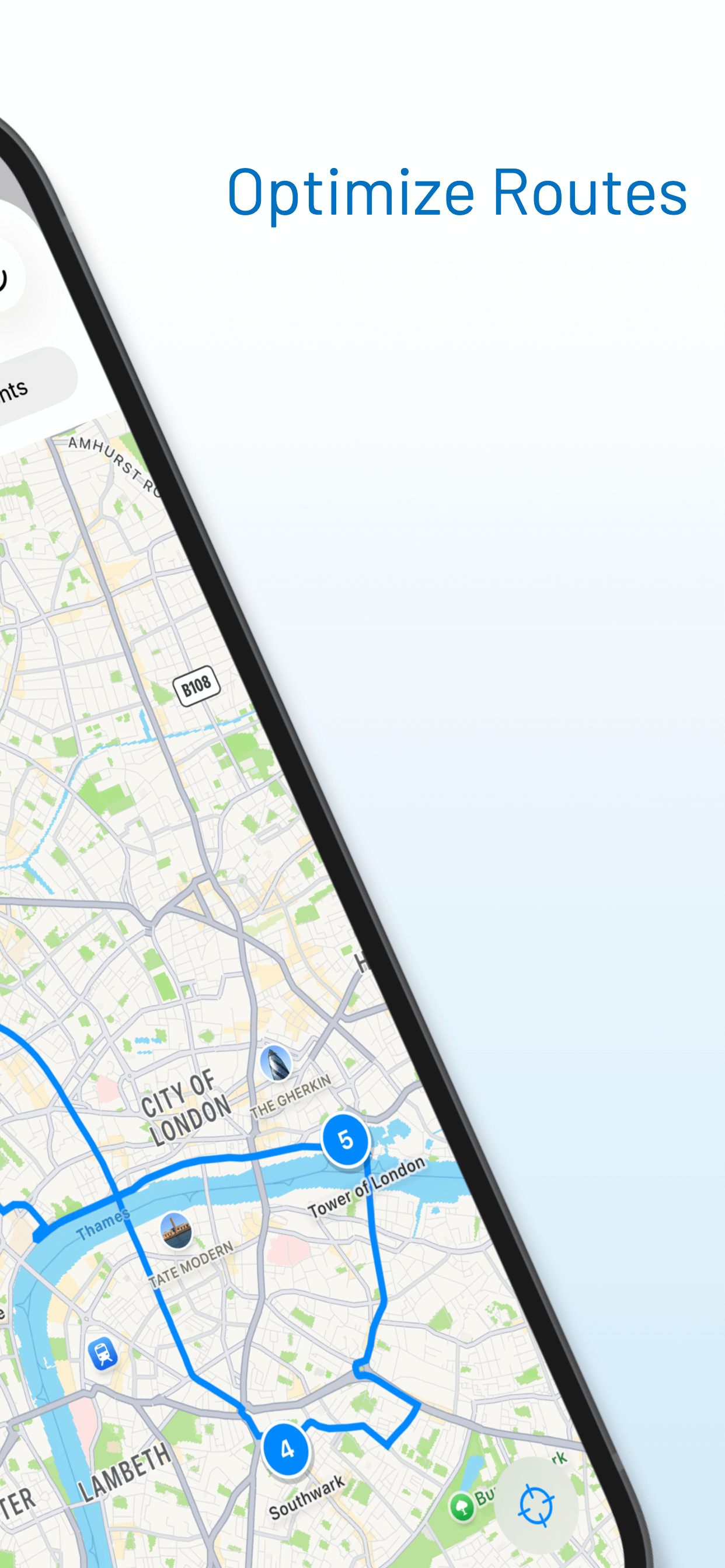 Optimized multi-stop route across London - efficient trip planning app
